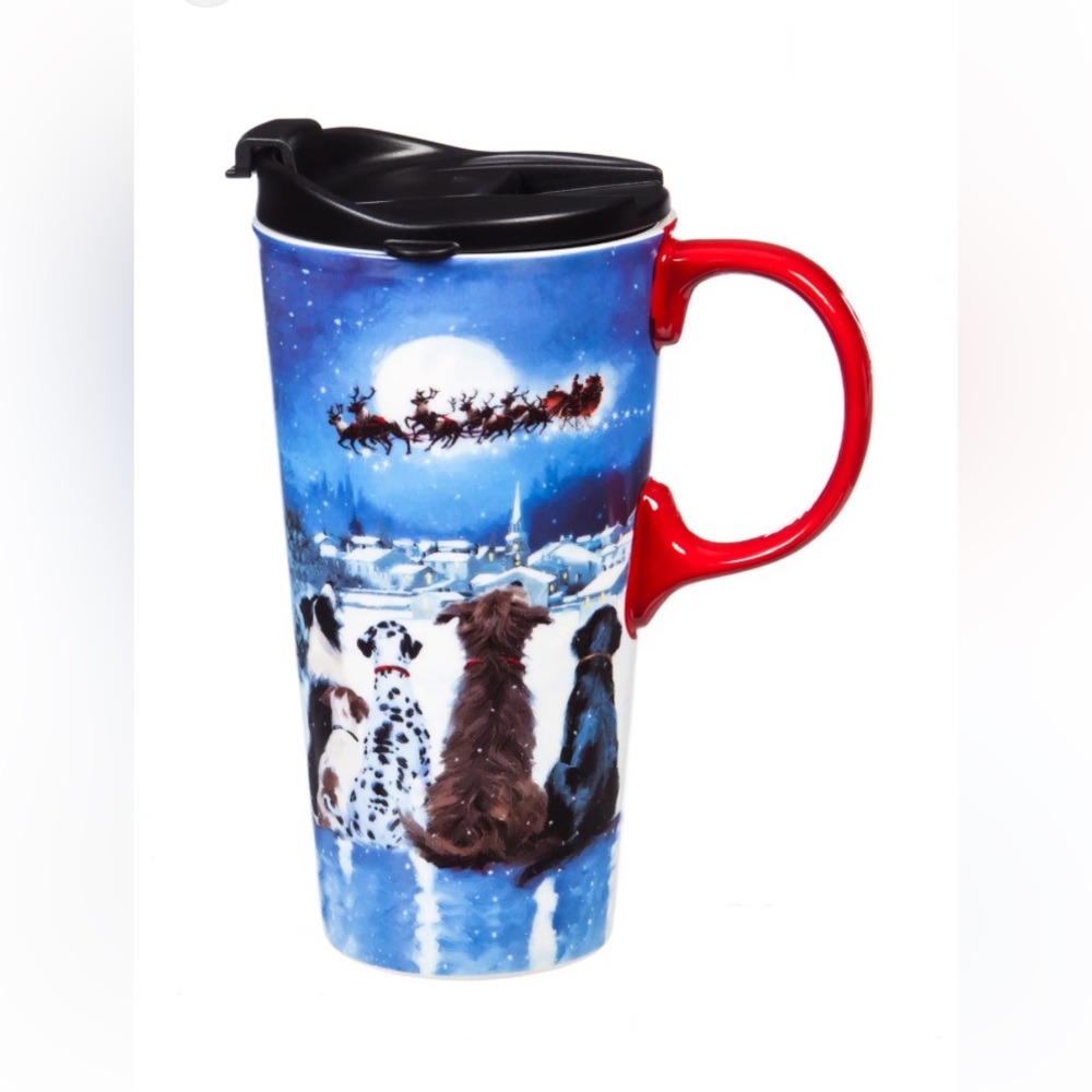 Cypress Travel Mug DOGS ON CHRISTMAS EVE Santa’s Sled Flying 17oz